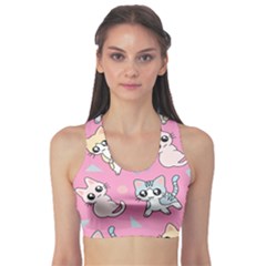 Cute Animal Little Cat Seamless Pattern Fitness Sports Bra by Cemarart