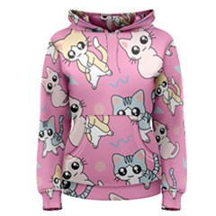 Cute Animal Little Cat Seamless Pattern Women s Pullover Hoodie by Cemarart