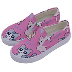 Cute Animal Little Cat Seamless Pattern Kids  Canvas Slip Ons by Cemarart