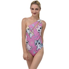 Cute Animal Little Cat Seamless Pattern To One Side Swimsuit by Cemarart