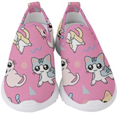 Cute Animal Little Cat Seamless Pattern Kids  Slip On Sneakers by Cemarart