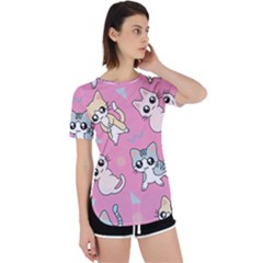 Cute Animal Little Cat Seamless Pattern Perpetual Short Sleeve T-shirt by Cemarart