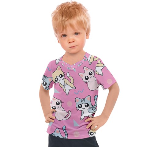 Cute Animal Little Cat Seamless Pattern Kids  Sports T-shirt by Cemarart