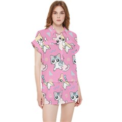 Cute Animal Little Cat Seamless Pattern Chiffon Lounge Set by Cemarart