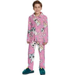 Cute Animal Little Cat Seamless Pattern Kids  Long Sleeve Velvet Pajamas Set by Cemarart