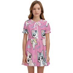 Cute Animal Little Cat Seamless Pattern Kids  Sweet Collar Dress by Cemarart