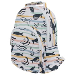 Seamless Vector Pattern With Little Cute Fish Cartoon Rounded Multi Pocket Backpack by Cemarart