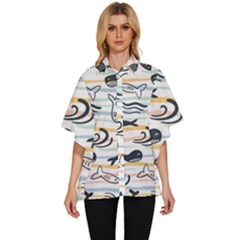 Seamless Vector Pattern With Little Cute Fish Cartoon Women s Batwing Button Up Shirt