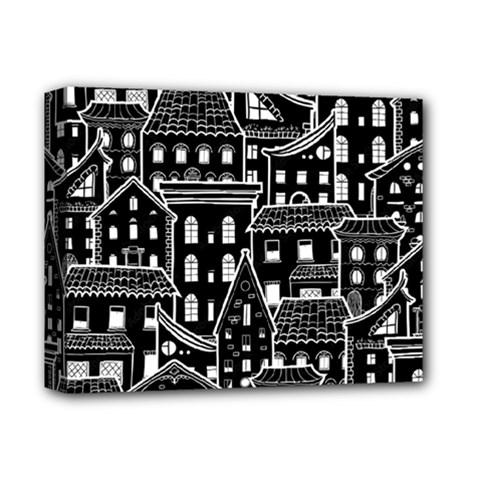 Dark Seamless Pattern With Houses Doodle House Monochrome Deluxe Canvas 14  X 11  (stretched) by Cemarart