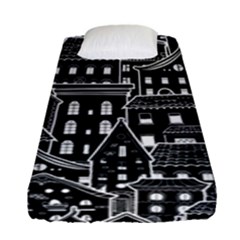 Dark Seamless Pattern With Houses Doodle House Monochrome Fitted Sheet (single Size) by Cemarart