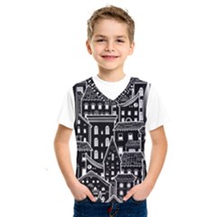 Dark Seamless Pattern With Houses Doodle House Monochrome Kids  Basketball Tank Top by Cemarart