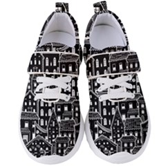 Dark Seamless Pattern With Houses Doodle House Monochrome Women s Velcro Strap Shoes by Cemarart