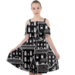 Dark Seamless Pattern With Houses Doodle House Monochrome Cut Out Shoulders Chiffon Dress by Cemarart