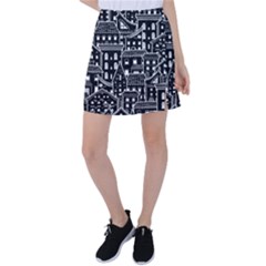 Dark Seamless Pattern With Houses Doodle House Monochrome Tennis Skirt by Cemarart