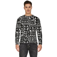 Dark Seamless Pattern With Houses Doodle House Monochrome Men s Fleece Sweatshirt by Cemarart