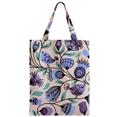 Bird Floral Blue Flower Retro Seamless Pattern Zipper Classic Tote Bag by Cemarart