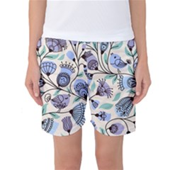 Bird Floral Blue Flower Retro Seamless Pattern Women s Basketball Shorts by Cemarart