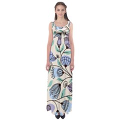 Bird Floral Blue Flower Retro Seamless Pattern Empire Waist Maxi Dress by Cemarart