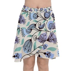 Bird Floral Blue Flower Retro Seamless Pattern Chiffon Wrap Front Skirt by Cemarart