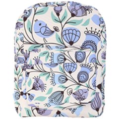 Bird Floral Blue Flower Retro Seamless Pattern Full Print Backpack by Cemarart