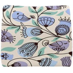 Bird Floral Blue Flower Retro Seamless Pattern Seat Cushion by Cemarart