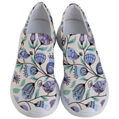 Bird Floral Blue Flower Retro Seamless Pattern Women s Lightweight Slip Ons by Cemarart