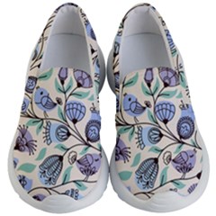 Bird Floral Blue Flower Retro Seamless Pattern Kids Lightweight Slip Ons by Cemarart