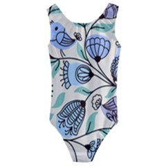 Bird Floral Blue Flower Retro Seamless Pattern Kids  Cut-out Back One Piece Swimsuit