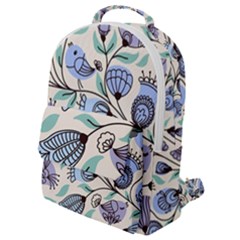 Bird Floral Blue Flower Retro Seamless Pattern Flap Pocket Backpack (small) by Cemarart