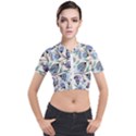 Bird Floral Blue Flower Retro Seamless Pattern Short Sleeve Cropped Jacket View1