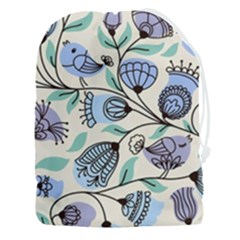 Bird Floral Blue Flower Retro Seamless Pattern Drawstring Pouch (3xl) by Cemarart