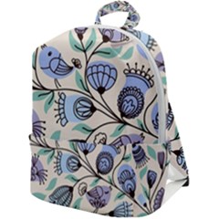 Bird Floral Blue Flower Retro Seamless Pattern Zip Up Backpack by Cemarart