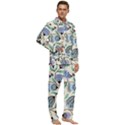 Bird Floral Blue Flower Retro Seamless Pattern Men s Long Sleeve Velvet Pocket Pajamas Set View2