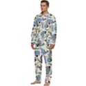 Bird Floral Blue Flower Retro Seamless Pattern Men s Long Sleeve Velvet Pocket Pajamas Set View3