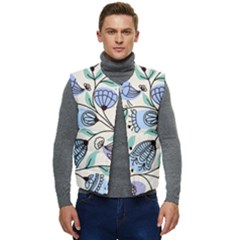 Bird Floral Blue Flower Retro Seamless Pattern Men s Button Up Puffer Vest	 by Cemarart