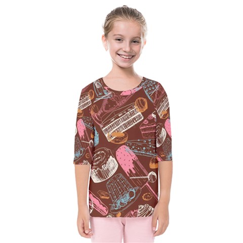 Sweet Food Seamless Pattern Kids  Quarter Sleeve Raglan T-shirt by Cemarart