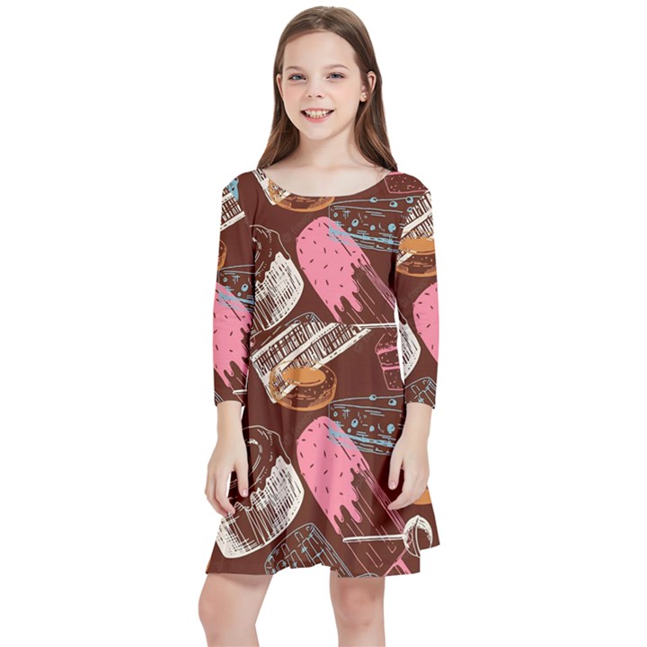 Sweet Food Seamless Pattern Kids  Quarter Sleeve Skater Dress