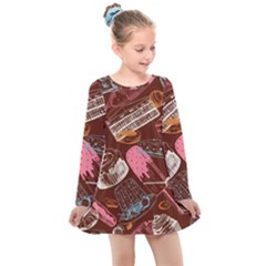 Sweet Food Seamless Pattern Kids  Long Sleeve Dress by Cemarart