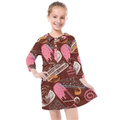 Sweet Food Seamless Pattern Kids  Quarter Sleeve Shirt Dress by Cemarart