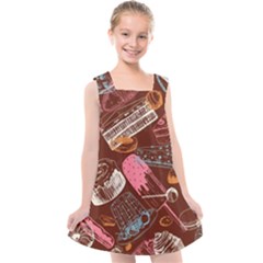 Sweet Food Seamless Pattern Kids  Cross Back Dress by Cemarart