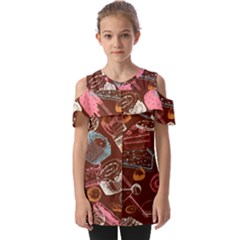 Sweet Food Seamless Pattern Fold Over Open Sleeve Top by Cemarart