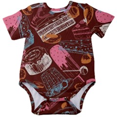 Sweet Food Seamless Pattern Baby Short Sleeve Bodysuit by Cemarart