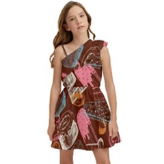 Sweet Food Seamless Pattern Kids  One Shoulder Party Dress by Cemarart