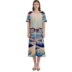 Wave Japanese Mount Fuji Women s Cotton Short Sleeve Night Gown by Grandong