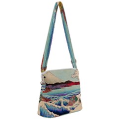 Wave Japanese Mount Fuji Zipper Messenger Bag by Grandong