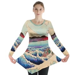 Wave Japanese Mount Fuji Long Sleeve Tunic  by Grandong