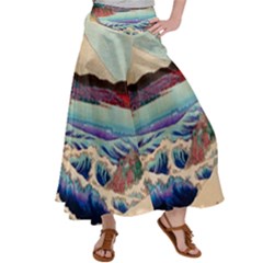 Wave Japanese Mount Fuji Women s Satin Palazzo Pants