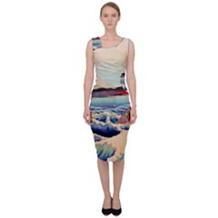 Wave Japanese Mount Fuji Sleeveless Pencil Dress by Grandong