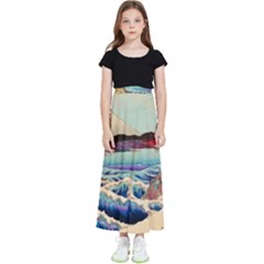 Wave Japanese Mount Fuji Kids  Flared Maxi Skirt by Grandong