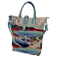 Wave Japanese Mount Fuji Buckle Top Tote Bag by Grandong